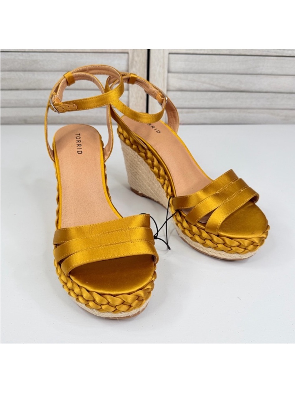 TORRID Strappy Satin Braid Espadrille Wedge Sandals Mustard-8W
